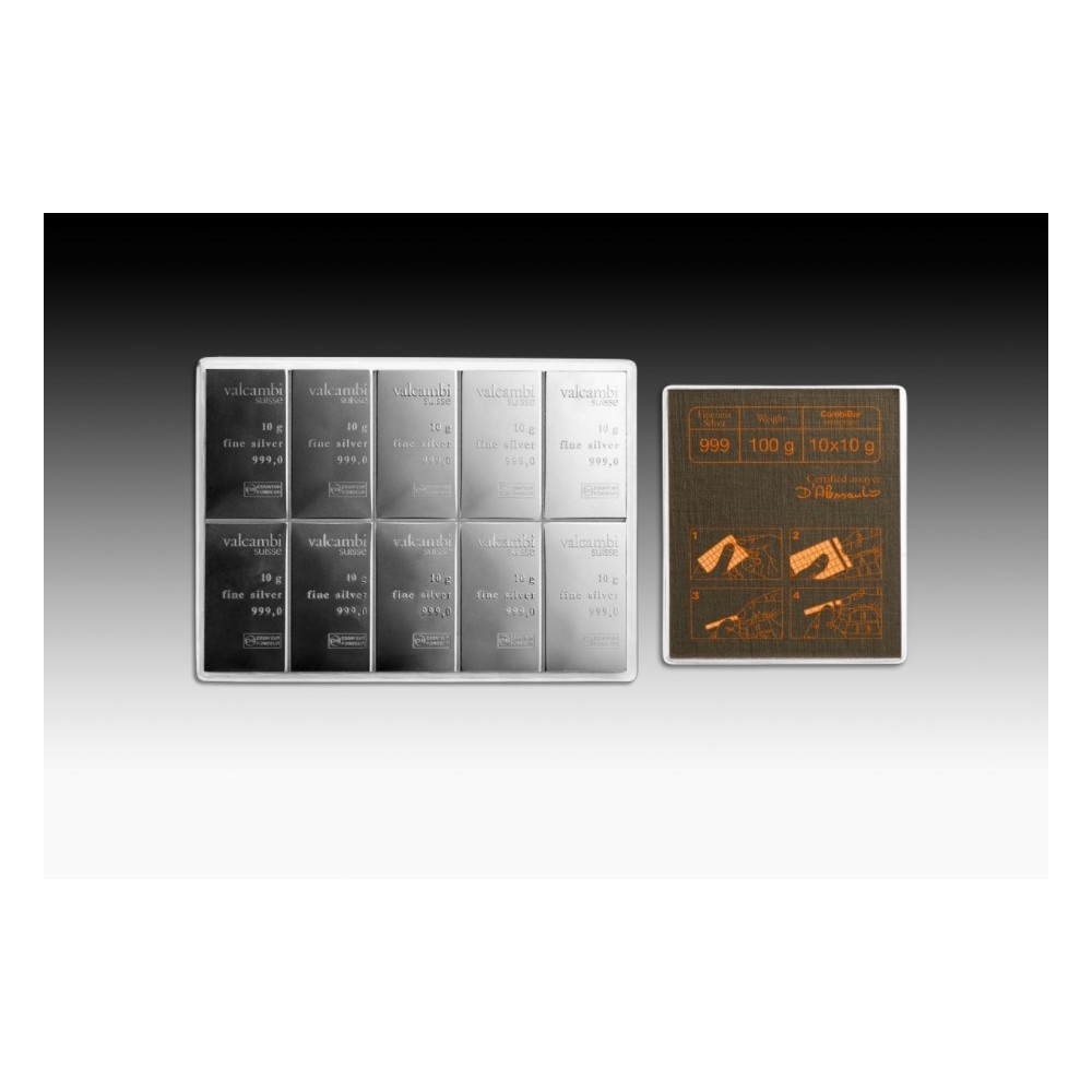 Valcambi Combi Bar 10x10g - Investiční stříbrný slitek Valcambi Combi Bar 10x10g - Investiční stříbrný slitek