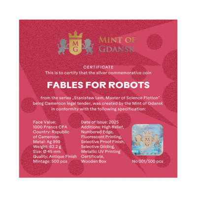 Stanislaw Lem - Fables pour robots - 2 Oz - Pièce de collection en argent