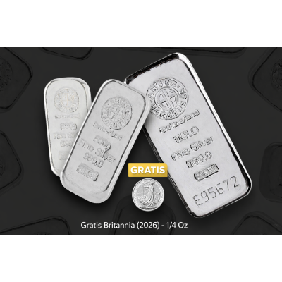 Ensemble lingots d'argent (1 KG + 500g + 250g Argor Heraeus) + pièce d'argent 1/4 Oz Britannia gratuite